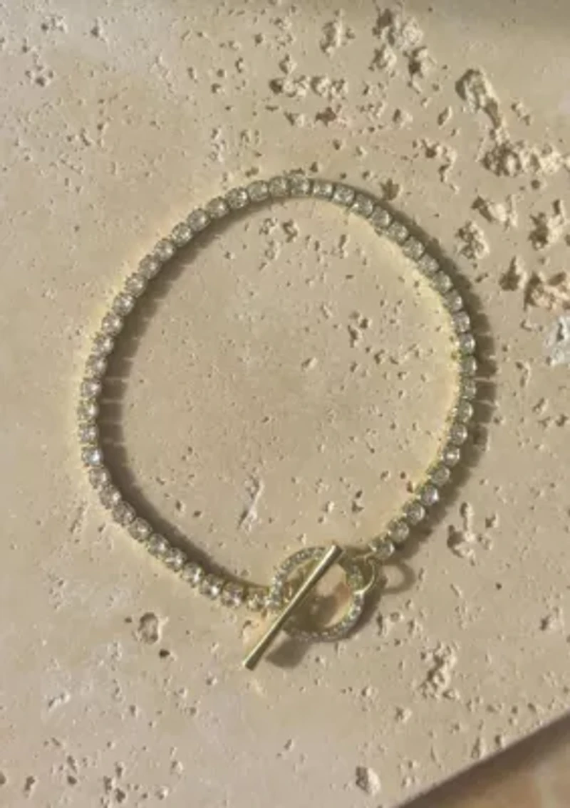 14k Gold Plated Crystal Toggle Tennis Bracelet