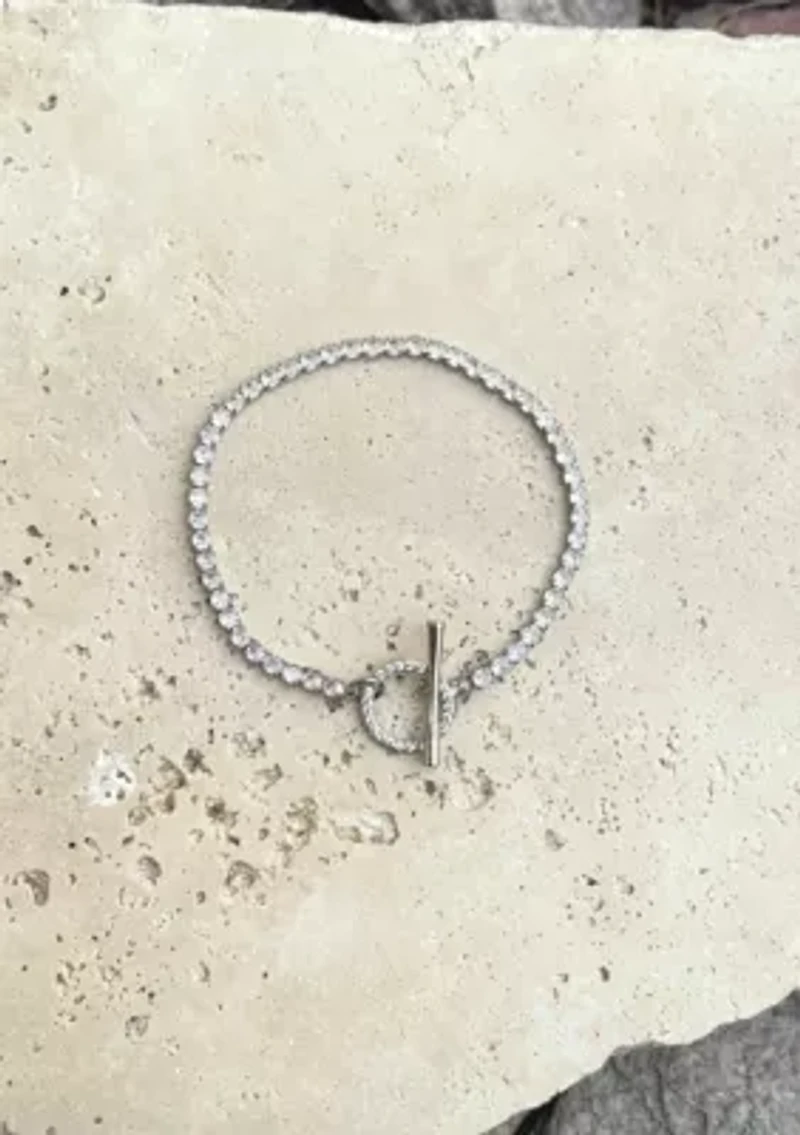 Silver Plated Crystal Toggle Tennis Bracelet
