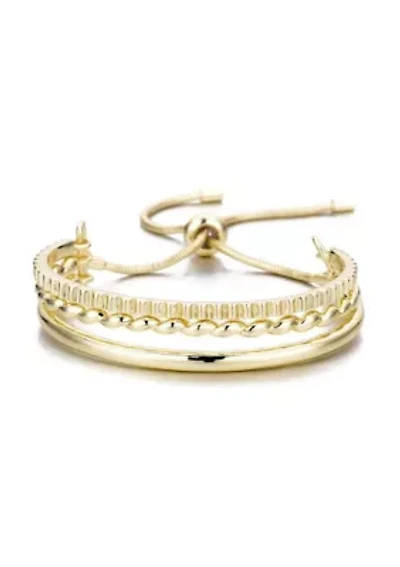 Gold Plated 3-Line Cuff Adjustable Bolo Bracelet