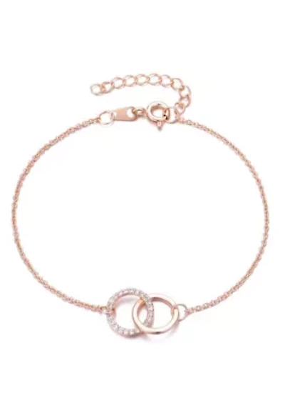 14k Rose Gold Plated Adjustable Pave CZ Rings Bracelet