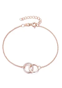 14k Rose Gold Plated Adjustable Pave CZ Rings Bracelet