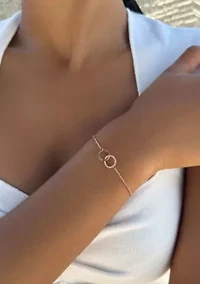14k Rose Gold Plated Adjustable Pave CZ Rings Bracelet