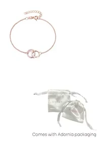 14k Rose Gold Plated Adjustable Pave CZ Rings Bracelet