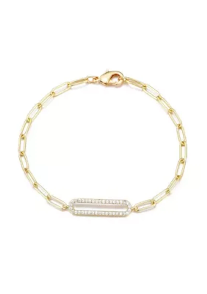 14k Gold Plated Elongated Pave CZ Link Bracelet
