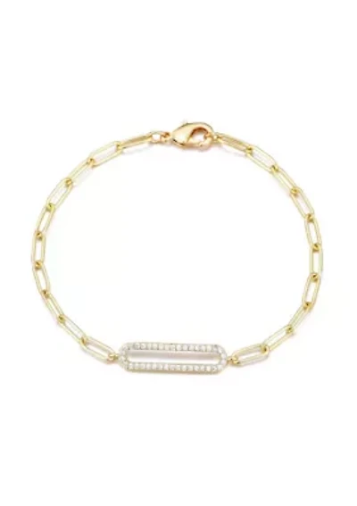 14k Gold Plated Elongated Pave CZ Link Bracelet