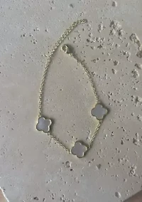 14k Yellow Gold Plated White Mother of Pearl Clover Station Bracelet