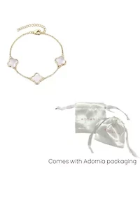 14k Yellow Gold Plated White Mother of Pearl Clover Station Bracelet