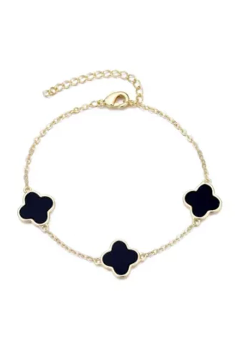 14k Yellow Gold Plated Black Clover Station Bracelet