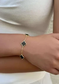 14k Yellow Gold Plated Black Clover Station Bracelet