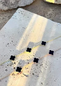 14k Yellow Gold Plated Black Clover Station Bracelet