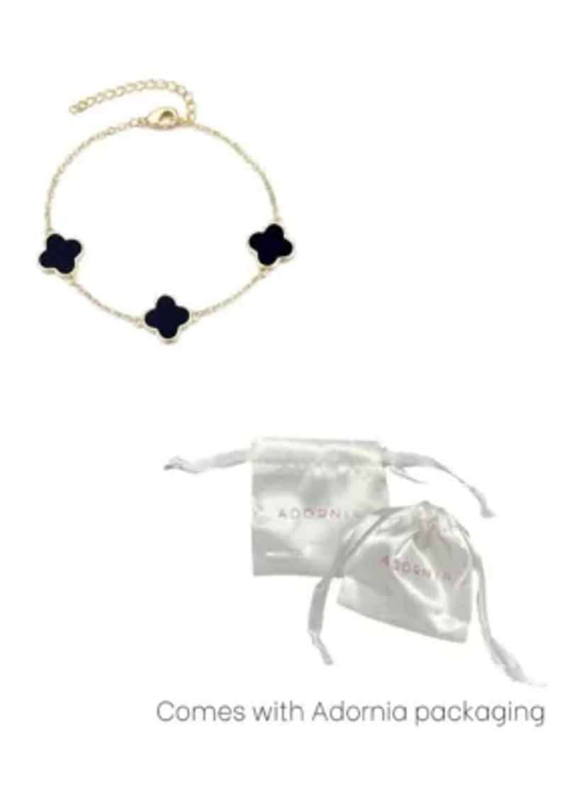 14k Yellow Gold Plated Black Clover Station Bracelet