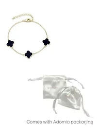 14k Yellow Gold Plated Black Clover Station Bracelet