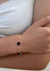 14k Rose Gold Plated Black Clover Station Bracelet