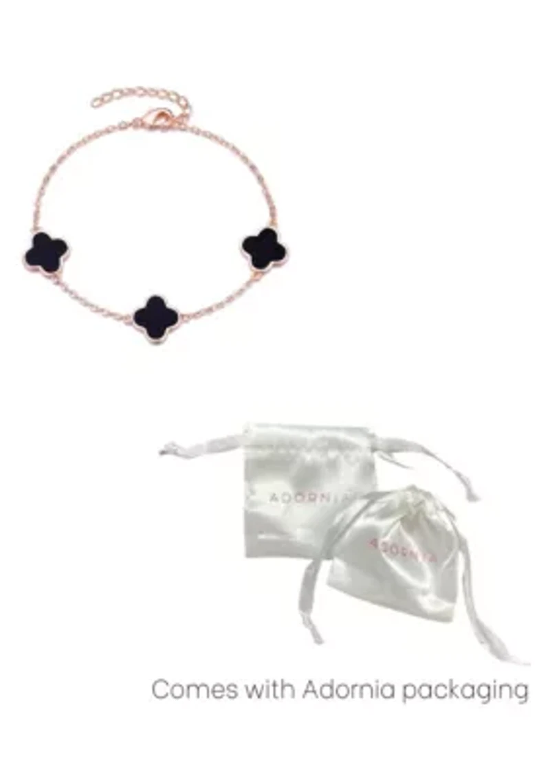 14k Rose Gold Plated Black Clover Station Bracelet