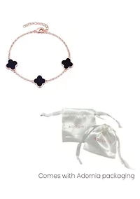 14k Rose Gold Plated Black Clover Station Bracelet