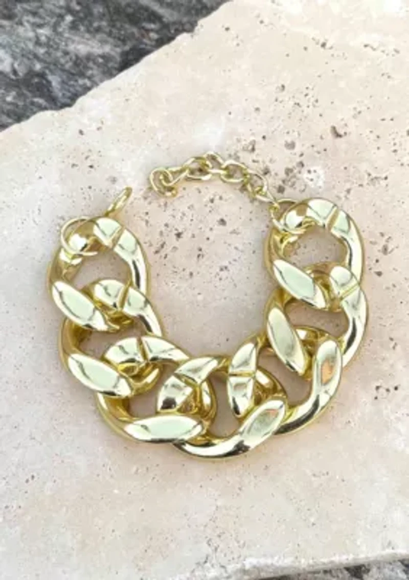 Gold Plated Lightweight Chunky Curb Chain Bracelet