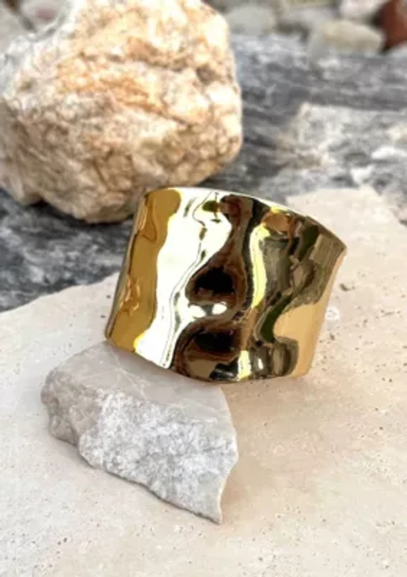 Gold Plated Tall Hammered Bangle