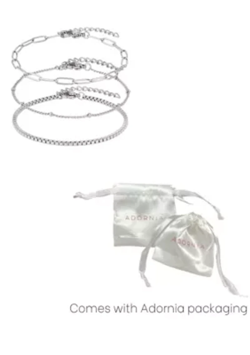 Tarnish Resistant Silver 3-Chain Bracelet Set