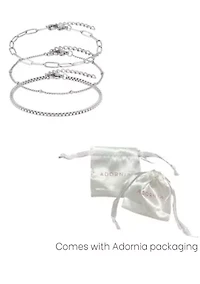 Tarnish Resistant Silver 3-Chain Bracelet Set