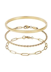 Tarnish Resistant 18k Gold Plated Cuff and Chain Bracelet Set