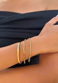 Tarnish Resistant 18k Gold Plated Cuff and Chain Bracelet Set