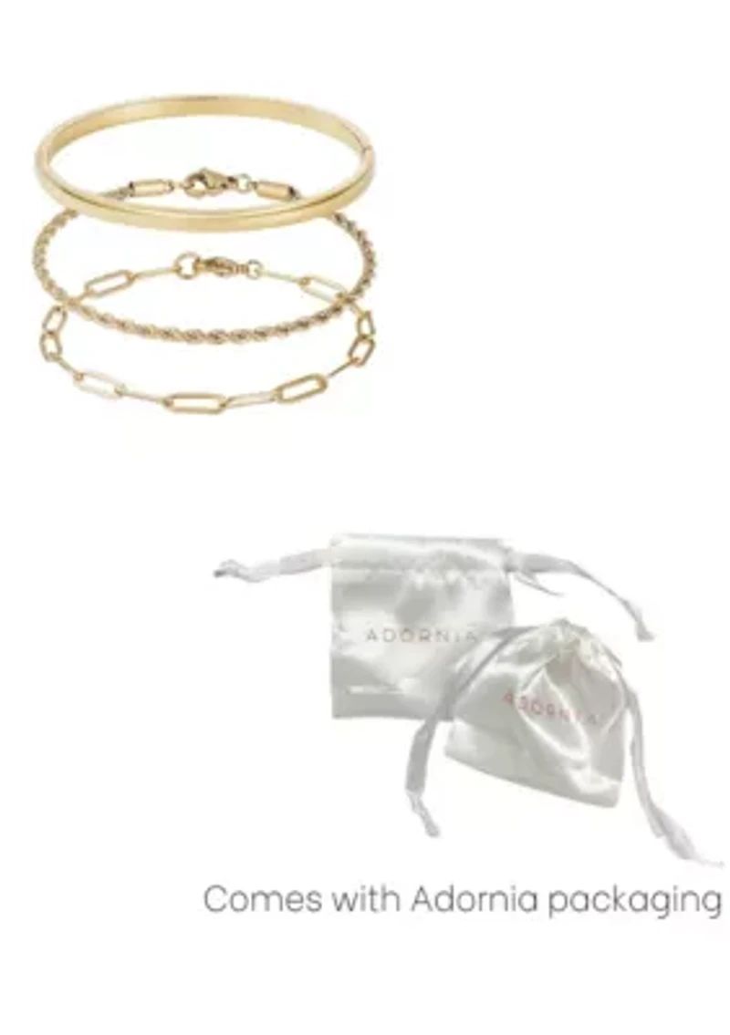 Tarnish Resistant 18k Gold Plated Cuff and Chain Bracelet Set