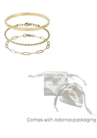 Tarnish Resistant 18k Gold Plated Cuff and Chain Bracelet Set