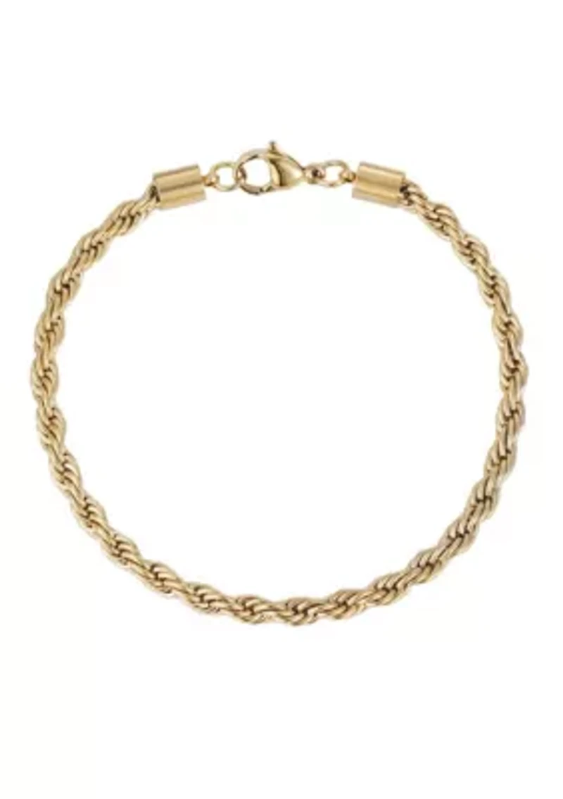 Tarnish Resistant 18k Gold Plated Rope Chain Bracelet