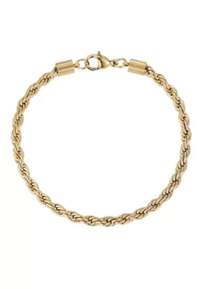 Tarnish Resistant 18k Gold Plated Rope Chain Bracelet