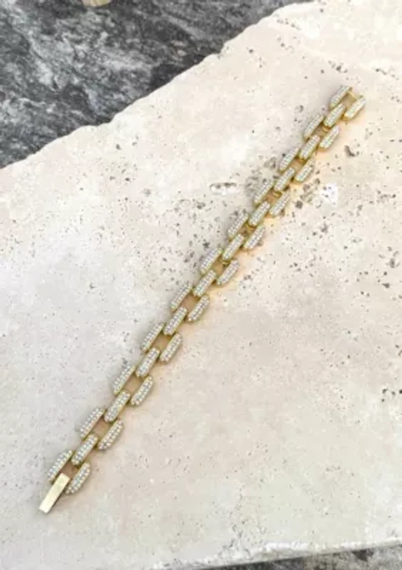 Gold Plated Crystal Encrusted Link Chain Bracelet
