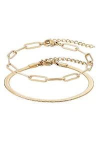 Tarnish Resistant 18k Gold Plated 2-Chain Bracelet Set