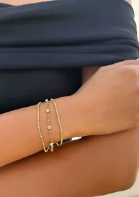 Tarnish Resistant 18k Gold Plated Layered Crystal 3-Chain Bracelet