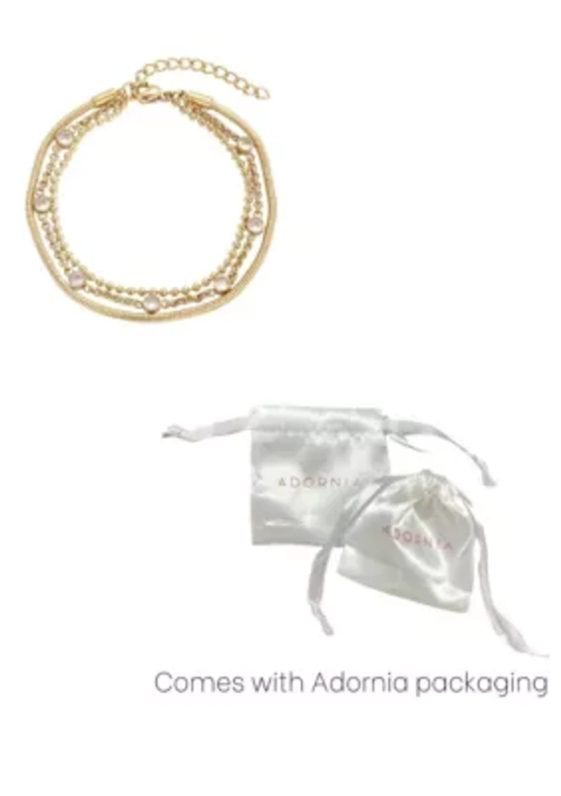 Tarnish Resistant 18k Gold Plated Layered Crystal 3-Chain Bracelet