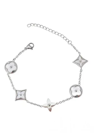 Tarnish Resistant Silver Plated Mixed Flower Pearlescent Bracelet