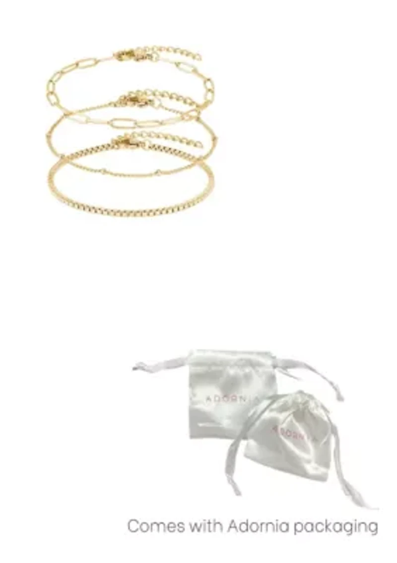 Tarnish Resistant 18k Gold Plated 3-Chain Bracelet Set