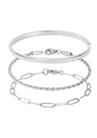 Tarnish Resistant Silver Plated Cuff and Chain Bracelet Set