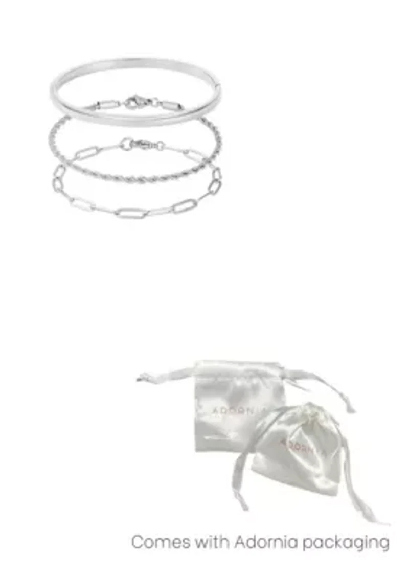 Tarnish Resistant Silver Plated Cuff and Chain Bracelet Set