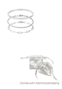 Tarnish Resistant Silver Plated Cuff and Chain Bracelet Set