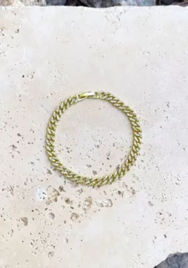 Gold Plated 8mm Crystal Curb Chain Bracelet