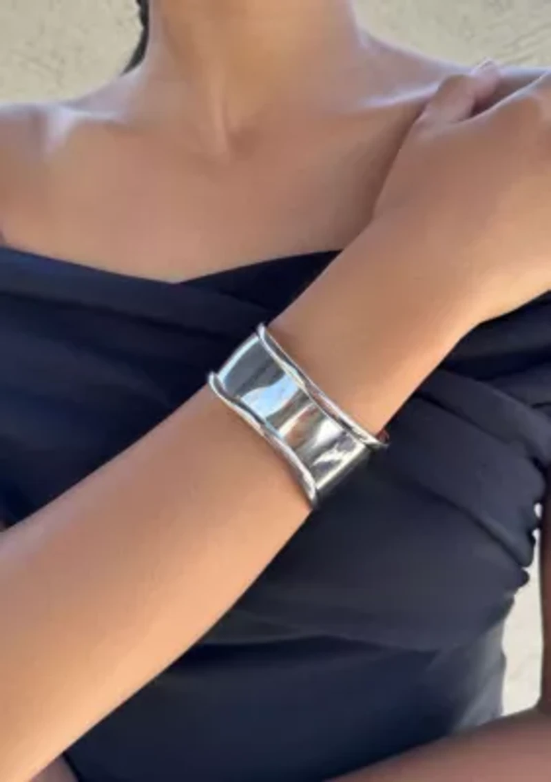 Tarnish Resistant Silver Plated Tall Curve Cuff