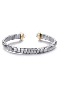 Silver Plated Coil Cuff with Clear Stones