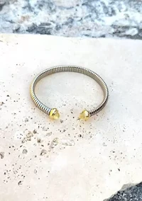 Silver Plated Coil Cuff with Clear Stones