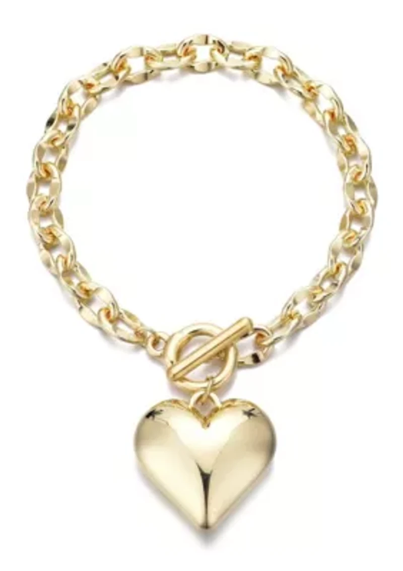 Gold Plated Puffy Heart Link Bracelet