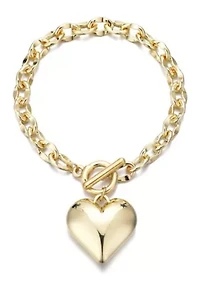 Gold Plated Puffy Heart Link Bracelet