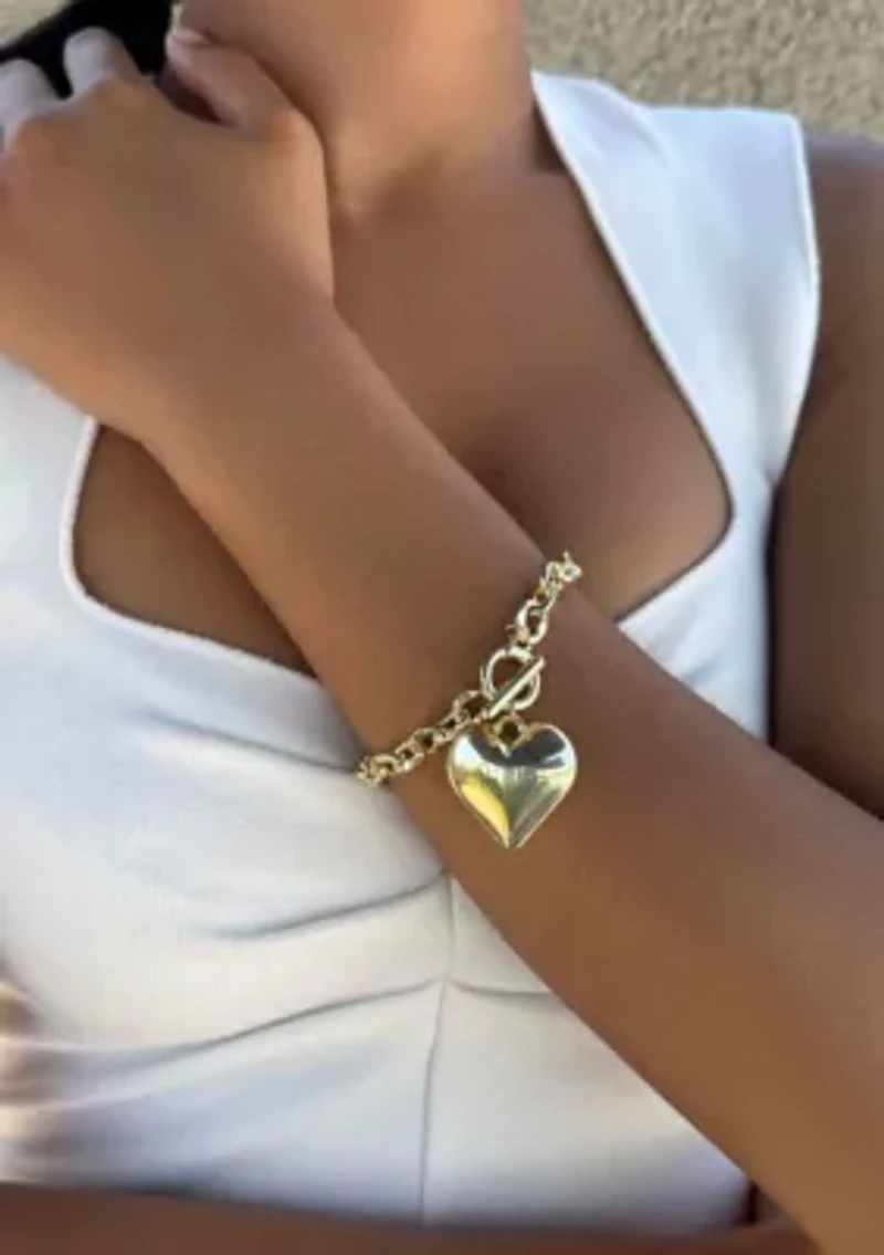 Gold Plated Puffy Heart Link Bracelet
