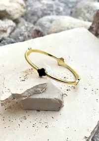 14k Gold Plated Black Clover Bangle
