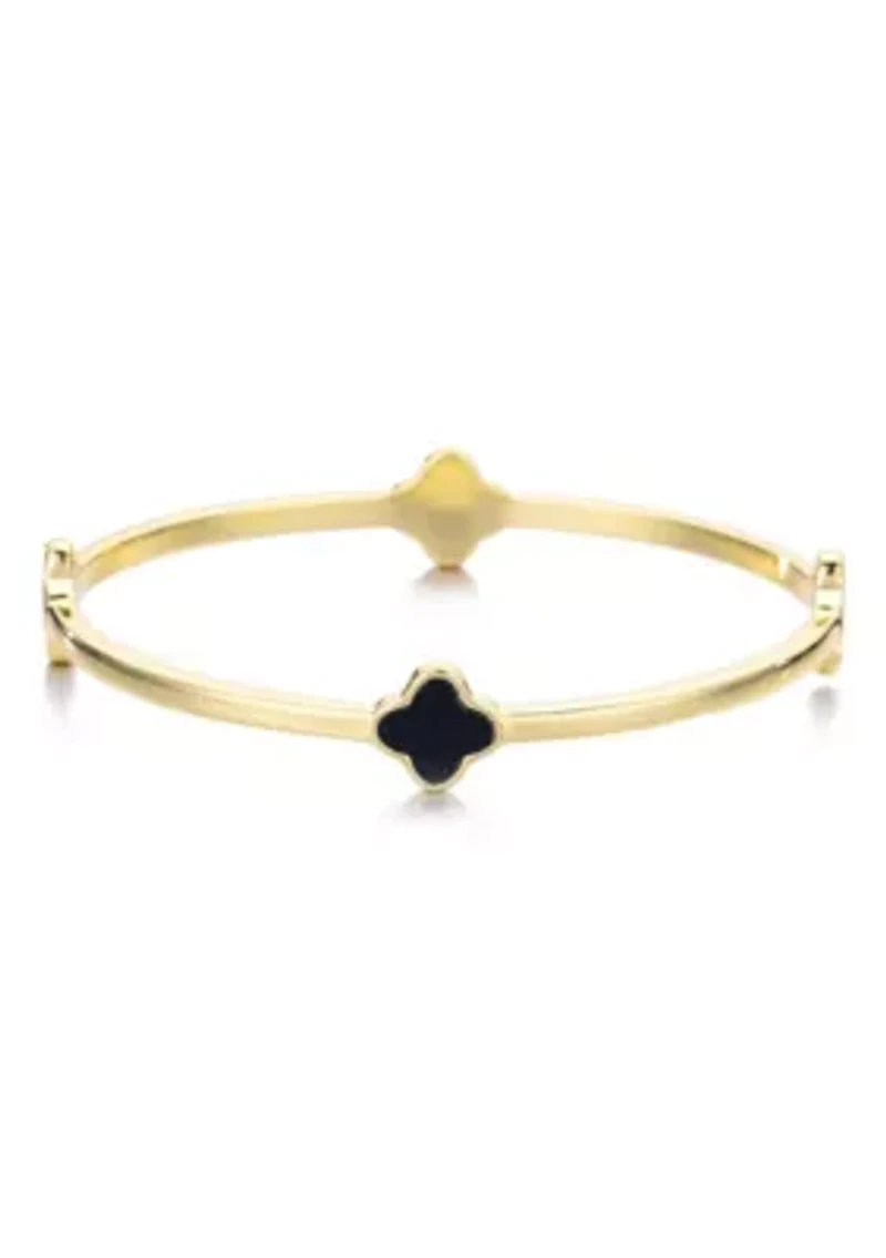 14k Gold Plated Black Clover Bangle