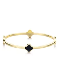14k Gold Plated Black Clover Bangle