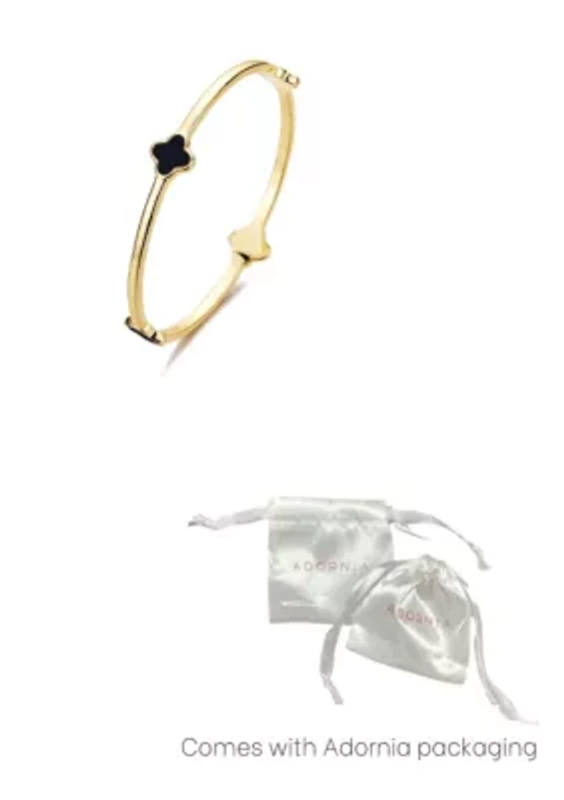 14k Gold Plated Black Clover Bangle