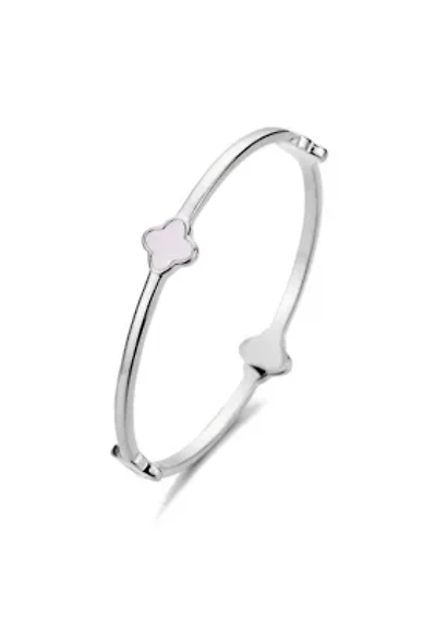 Silver Plated Mother of Pearl Clover Bangle